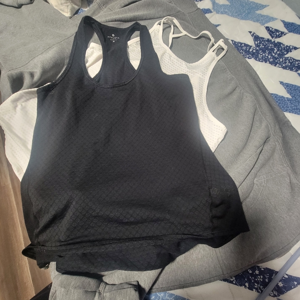 Athleta Black and White Mesh Tank Tops